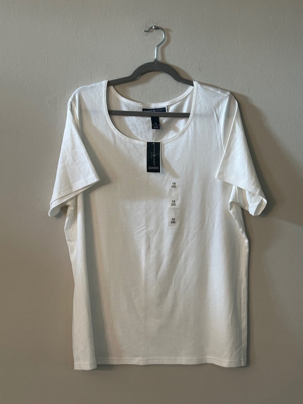 Karen Scott Plus Size 1X White Cotton Scoop Neck Basic Tee Normcore Minimalist